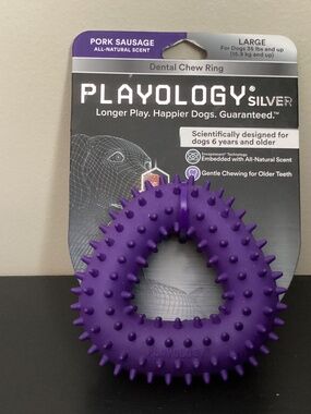 NWT PLAYOLOGY DENTAL CHEW RING PURPLE PORK SAUAGE SCENT SIZE L